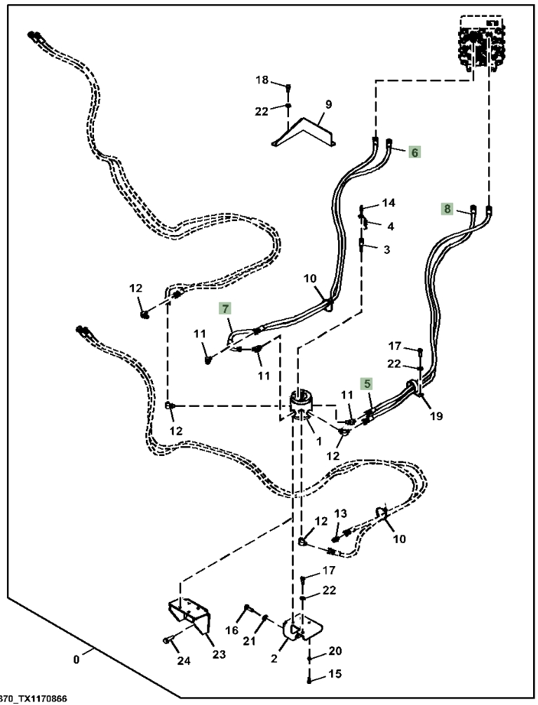 Hitachi ZX250LC-5G installation diagram showing hydraulic hose 4663083 at Pipe No. 7