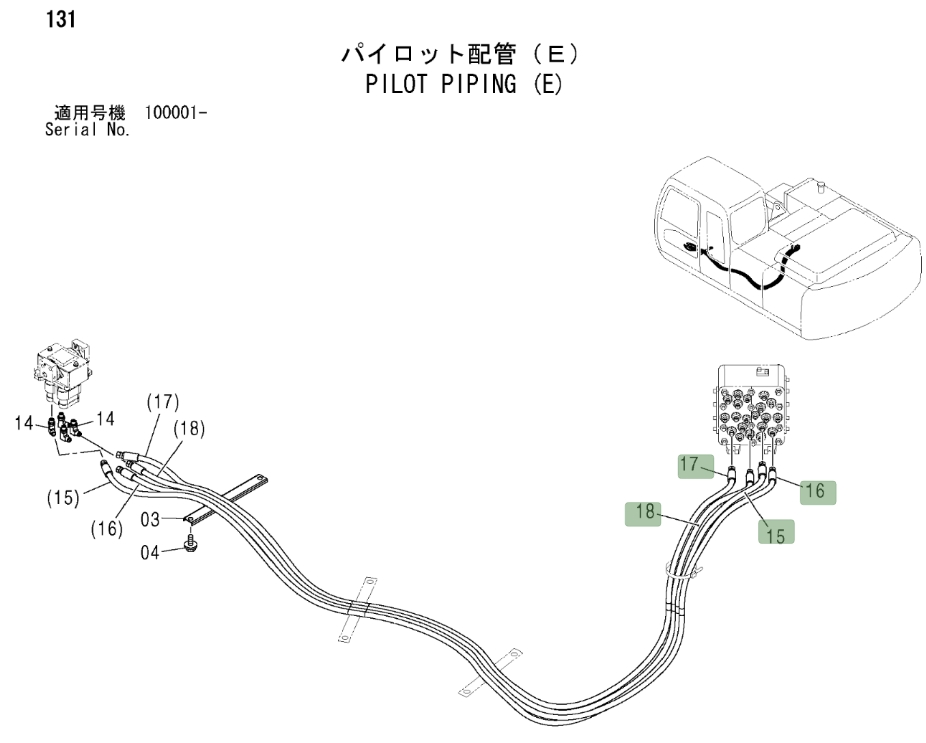 Hitachi ZX200LC installation diagram showing hydraulic hose 4431843 at Pipe No. 17
