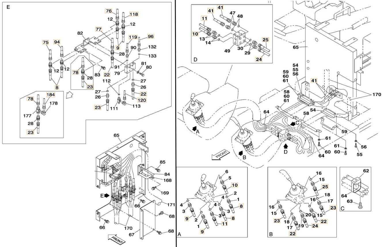 Case CX330 installation diagram showing hydraulic hose 159213A1 at Pipe No. 25