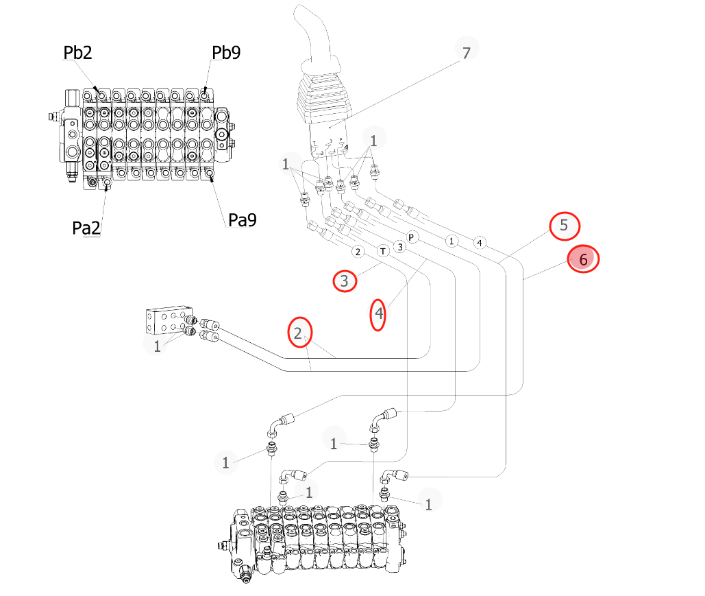 Sunward SWE25UF installation diagram showing hydraulic hose 73050200A486 at Pipe No. 4