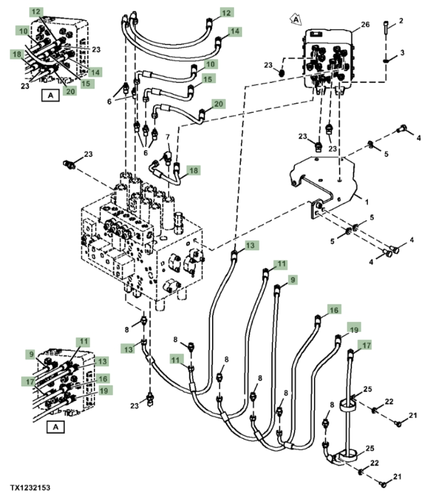 Hitachi ZX260FLC-LL-6N installation diagram showing hydraulic hose 4649405 at Pipe No. 18