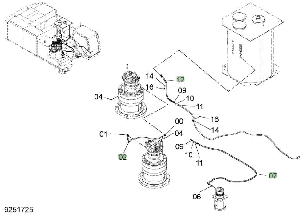 Hitachi ZX850LC-3 installation diagram showing hydraulic hose 4450198 at Pipe No. 12