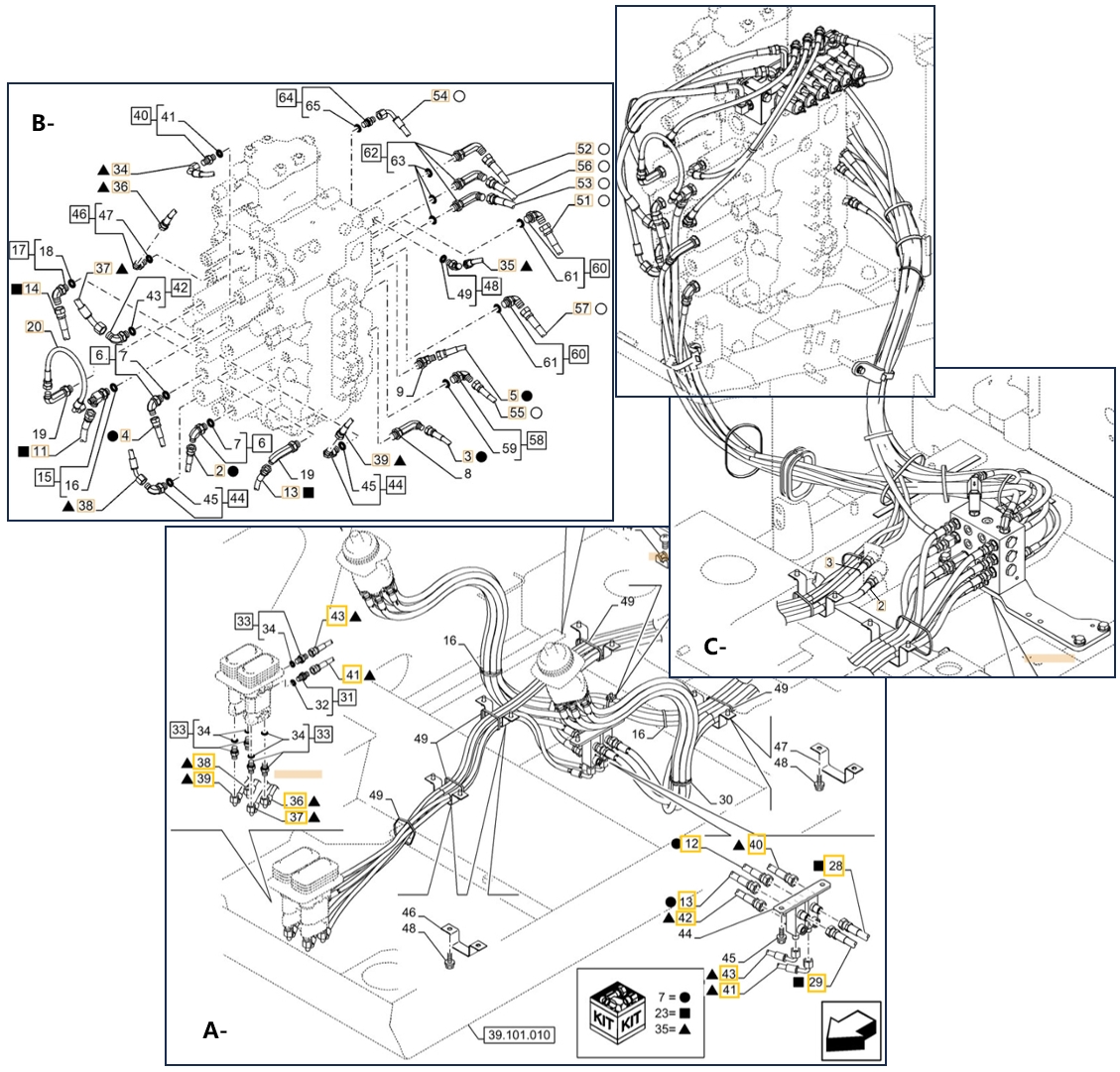 Case CX210E LC installation diagram showing hydraulic hose KHJ11520 at Pipe No. A40-C2