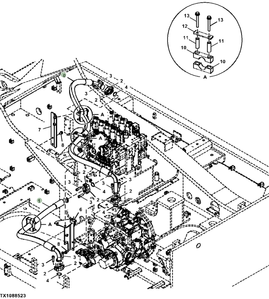 Hitachi ZX470LC-5B installation diagram showing hydraulic hose 4700647 at Pipe No. 1