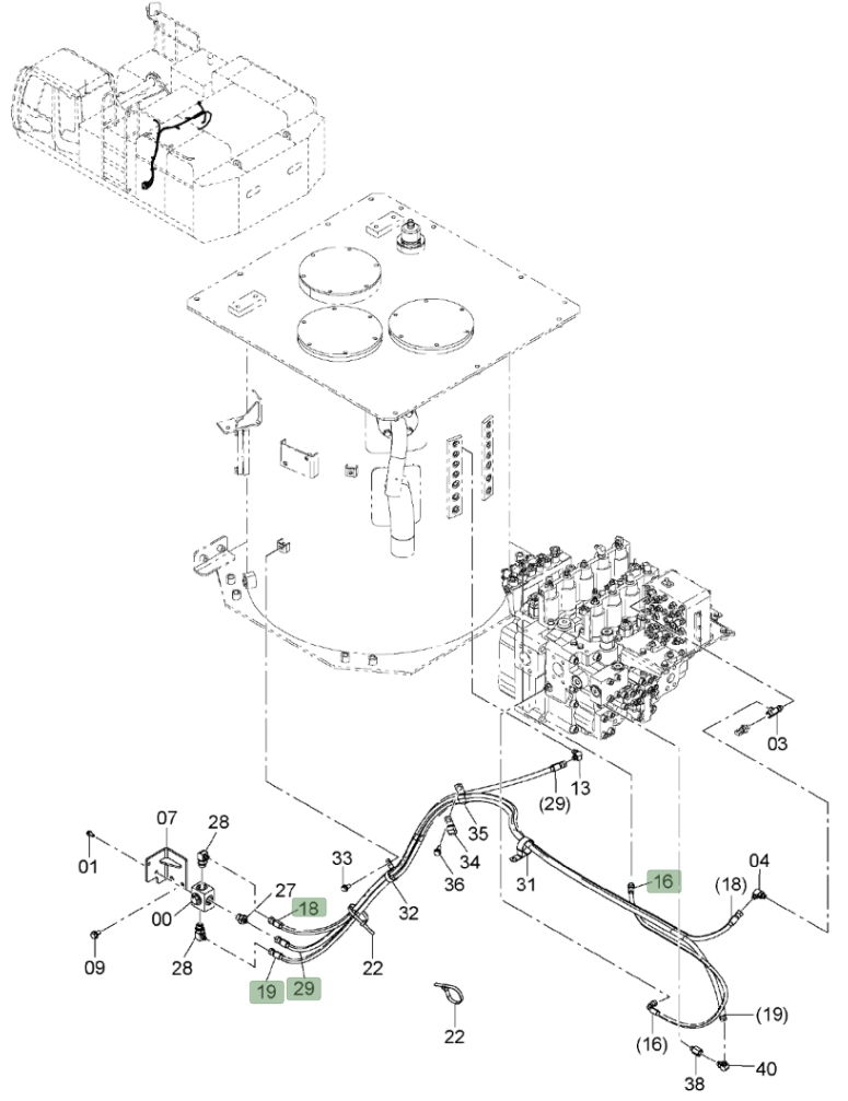 Hitachi ZX650LC-3 installation diagram showing hydraulic hose 4629993 at Pipe No. 18