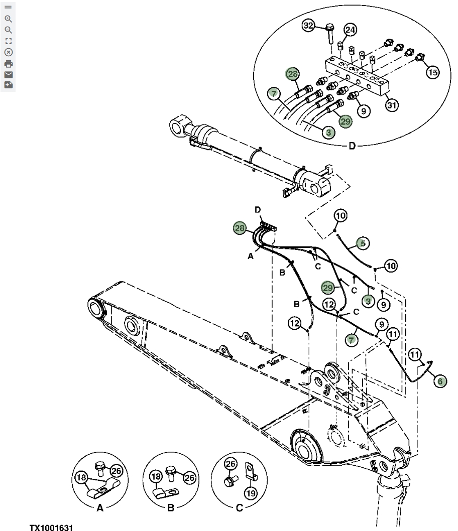 Hitachi ZX670LC-5B installation diagram showing hydraulic hose 4267669 at Pipe No. 7