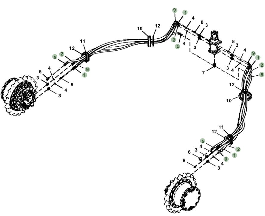 Hitachi ZX130-5G installation diagram showing hydraulic hose 4447490 at Pipe No. 9