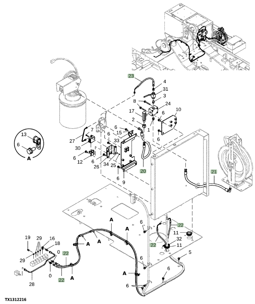 Hitachi EX1200-7 installation diagram showing hydraulic hose 4722325 at Pipe No. 22