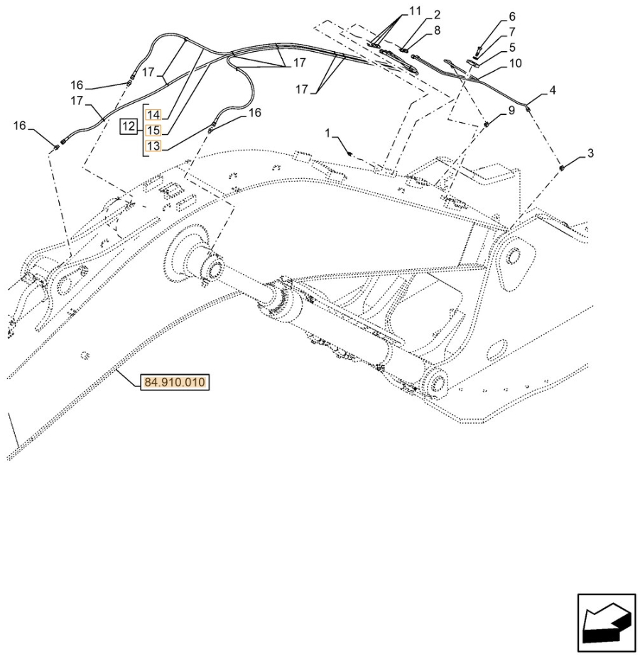 Case CX300E NLC installation diagram showing hydraulic hose KHJ2083 at Pipe No. 15