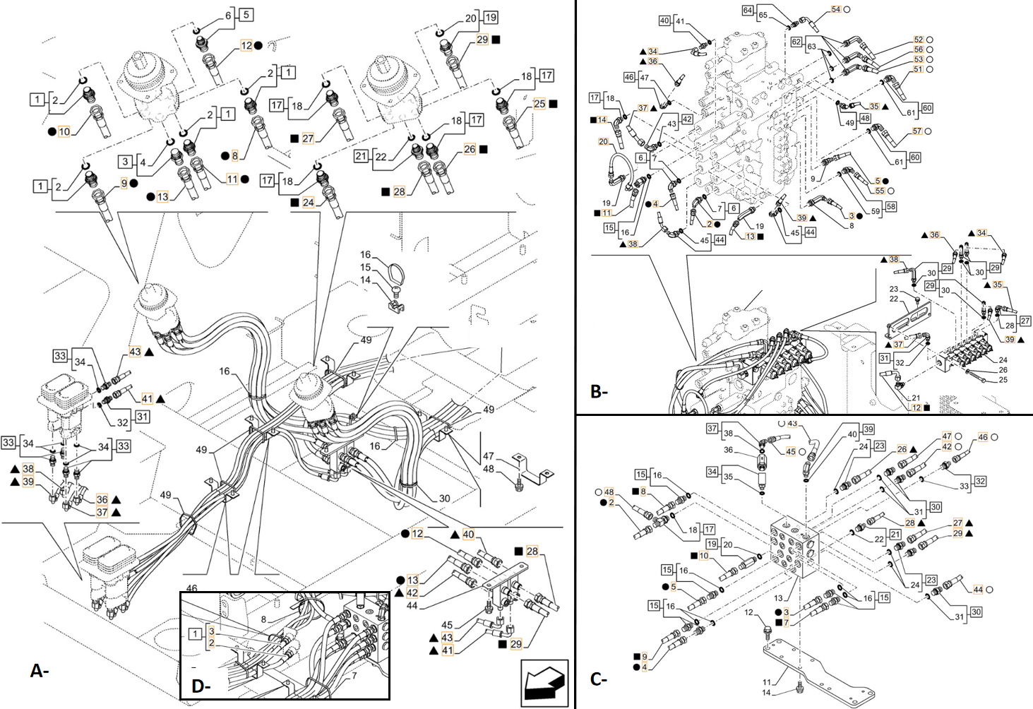 Case CX250E LC installation diagram showing hydraulic hose KHJ2199 at Pipe No. A38-B4