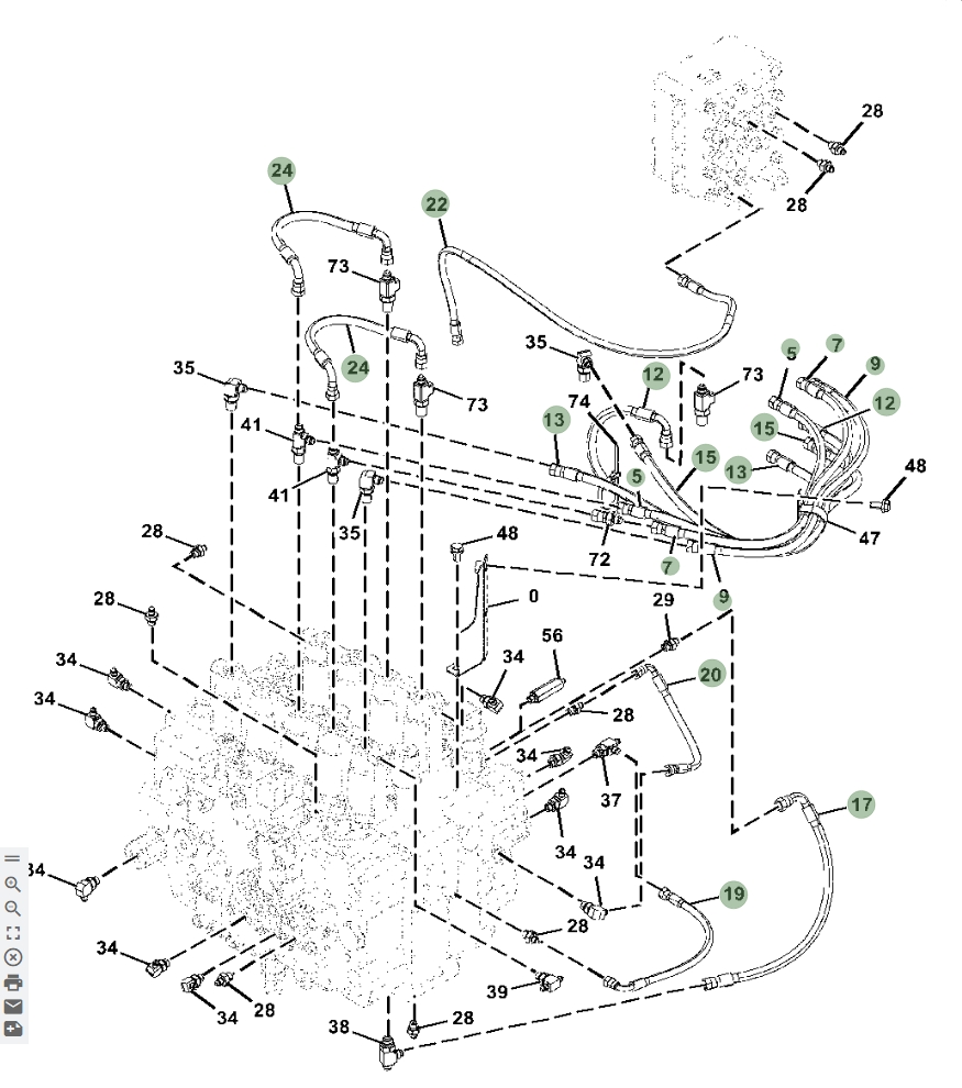 Hitachi ZX870LC-6 installation diagram showing hydraulic hose 4713483 at Pipe No. 15
