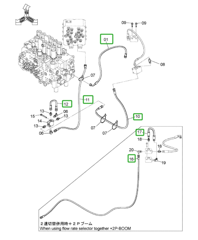 Hitachi ZX160LC-3 installation diagram showing hydraulic hose 4470875 at Pipe No. 17