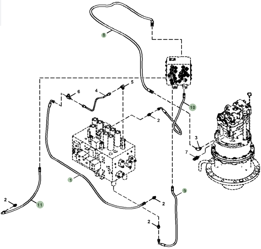 Hitachi ZX210-5G installation diagram showing hydraulic hose 4447490 at Pipe No. 1