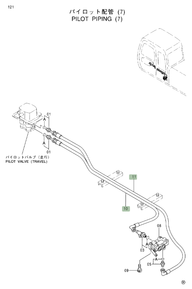 Hitachi EX370-5 installation diagram showing hydraulic hose 4360873 at Pipe No. 10