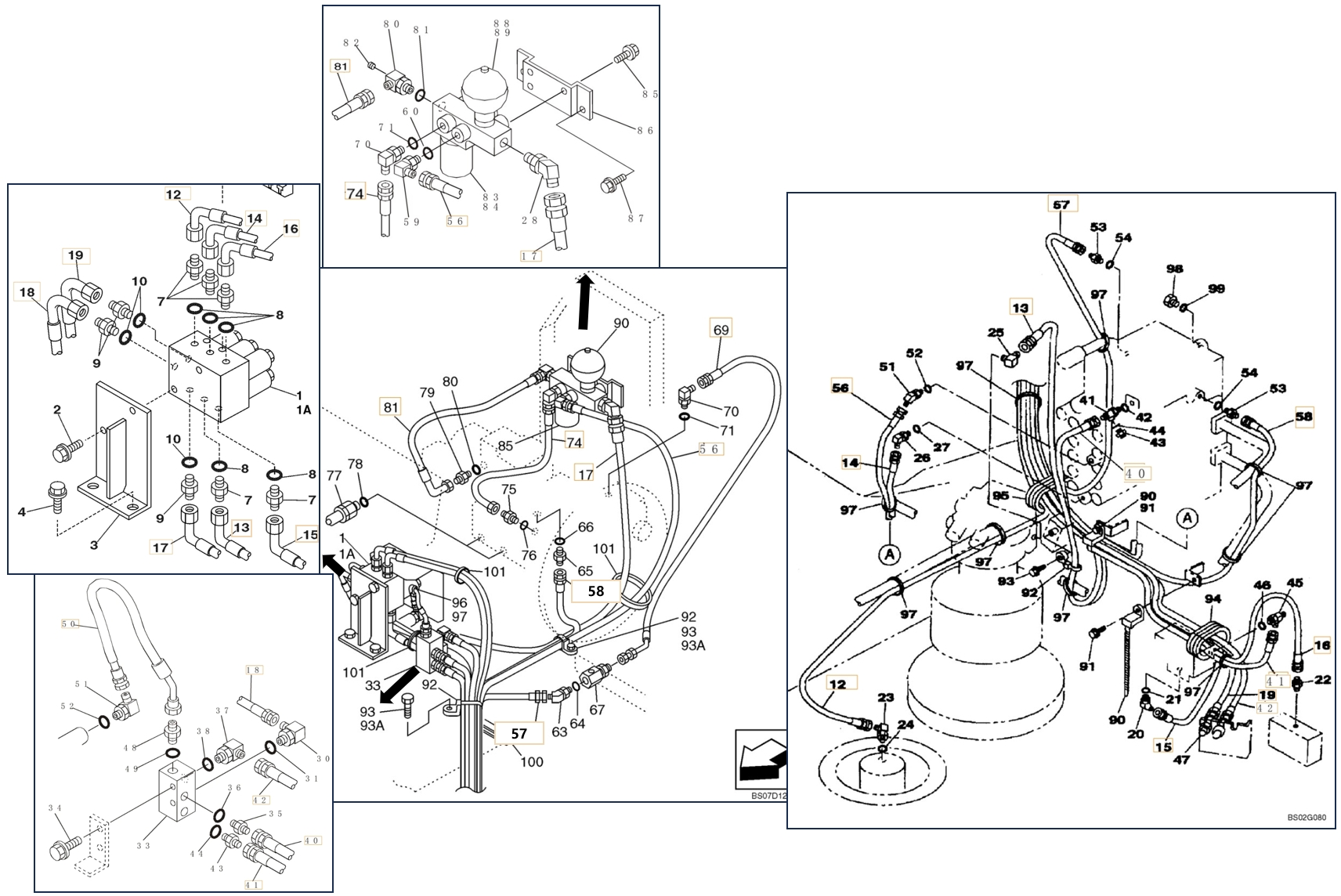 Case CX210LR installation diagram showing hydraulic hose 152773A1 at Pipe No. 41