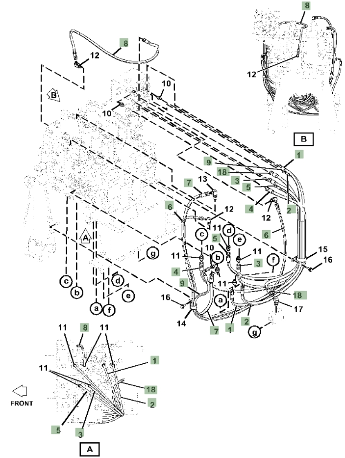 Hitachi ZX470-5A installation diagram showing hydraulic hose 4675799 at Pipe No. 2