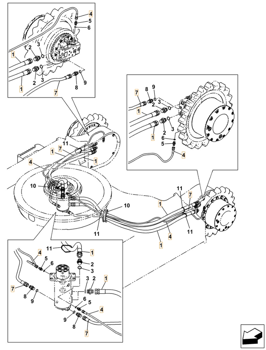 Case CX130C-8 installation diagram showing hydraulic hose 150963A1 at Pipe No. 7