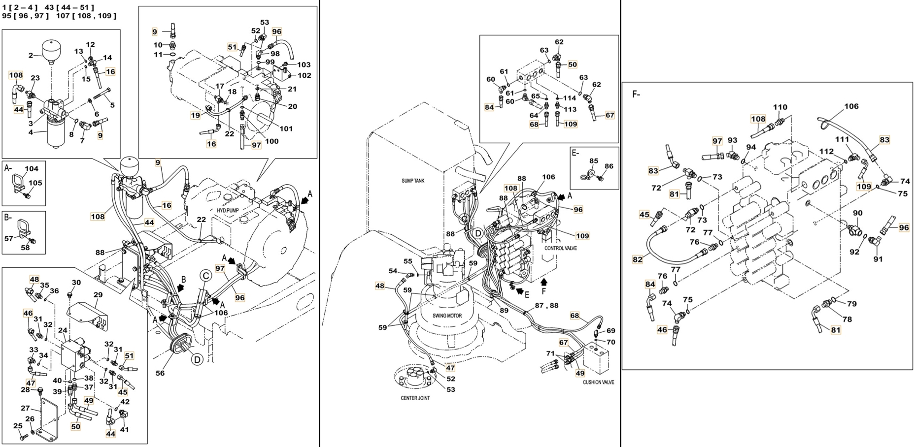 Case CX240C installation diagram showing hydraulic hose KHJ11530 at Pipe No. 50