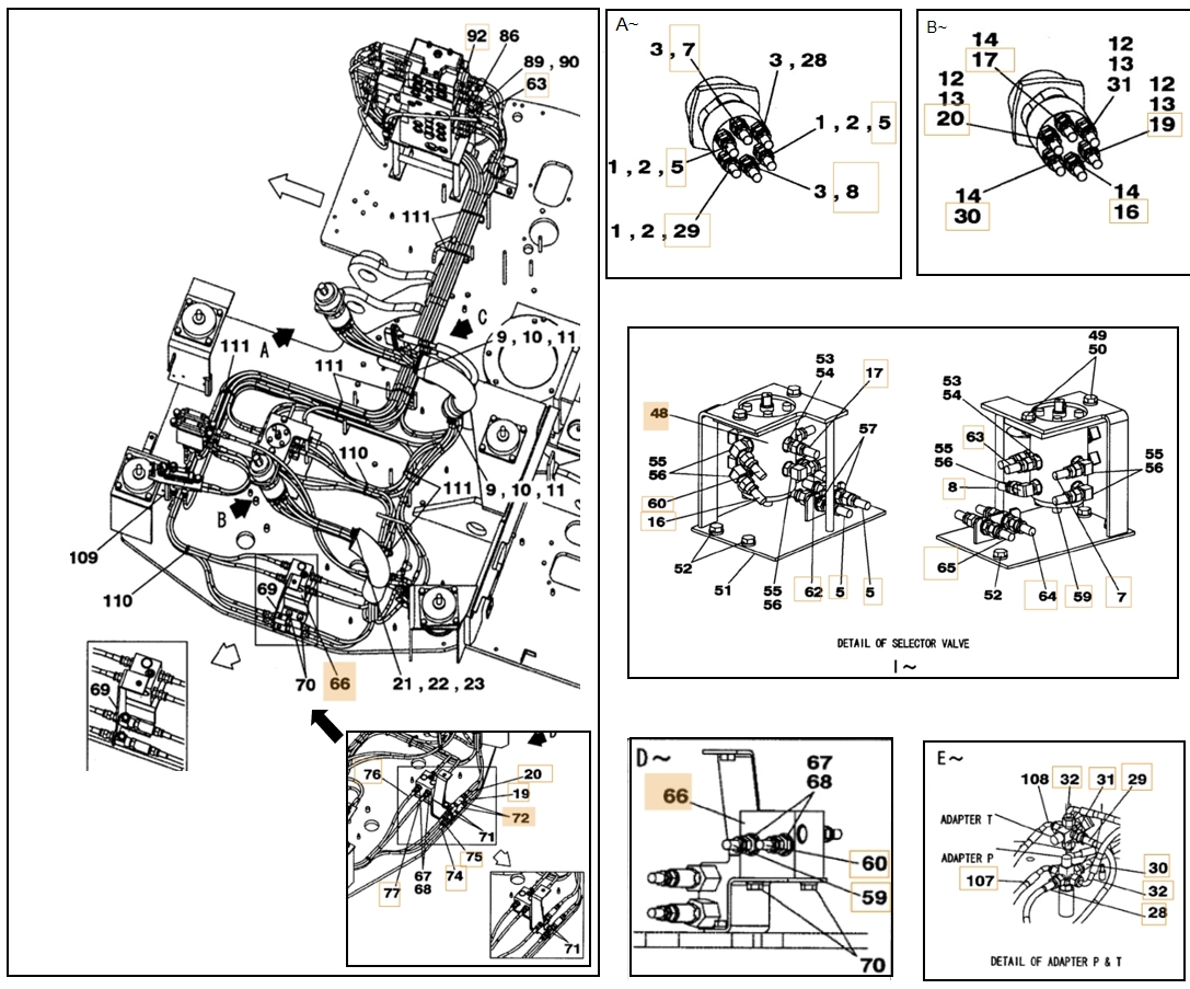 Case CX75SR installation diagram showing hydraulic hose KHJ2058 at Pipe No. 5
