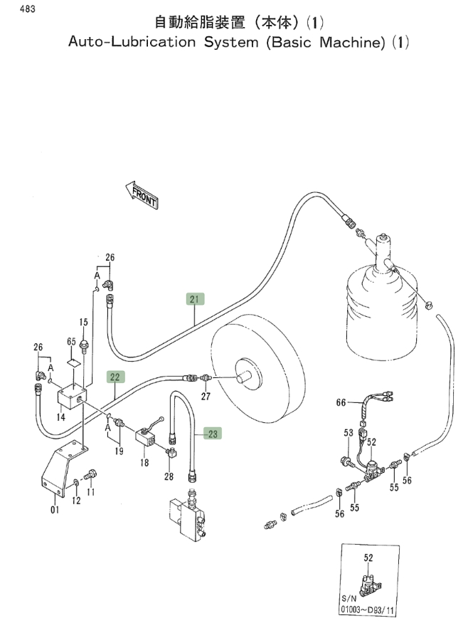 Hitachi EX700 installation diagram showing hydraulic hose 4159500 at Pipe No. 23