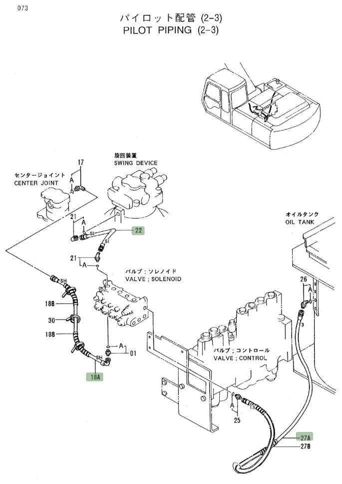 Hitachi EX220LC-3 installation diagram showing hydraulic hose 4278619 at Pipe No. 27A