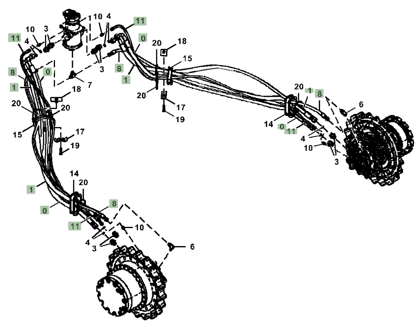 Hitachi ZX180LC-5G installation diagram showing hydraulic hose 4629655 at Pipe No. 0