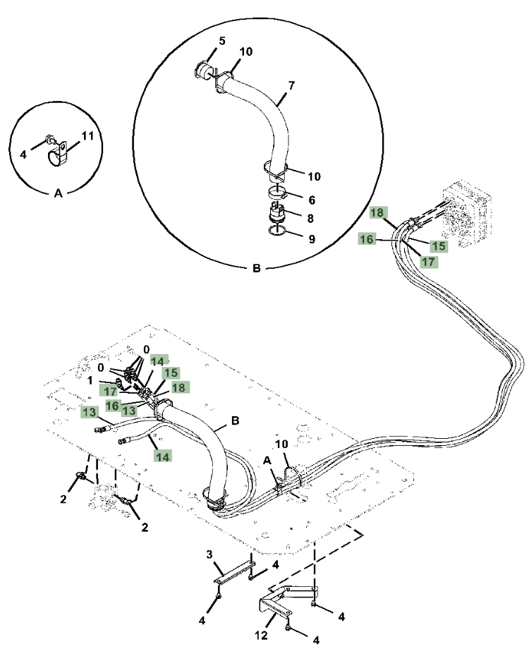 Hitachi ZX345USLC-6N installation diagram showing hydraulic hose 4632352 at Pipe No. 16