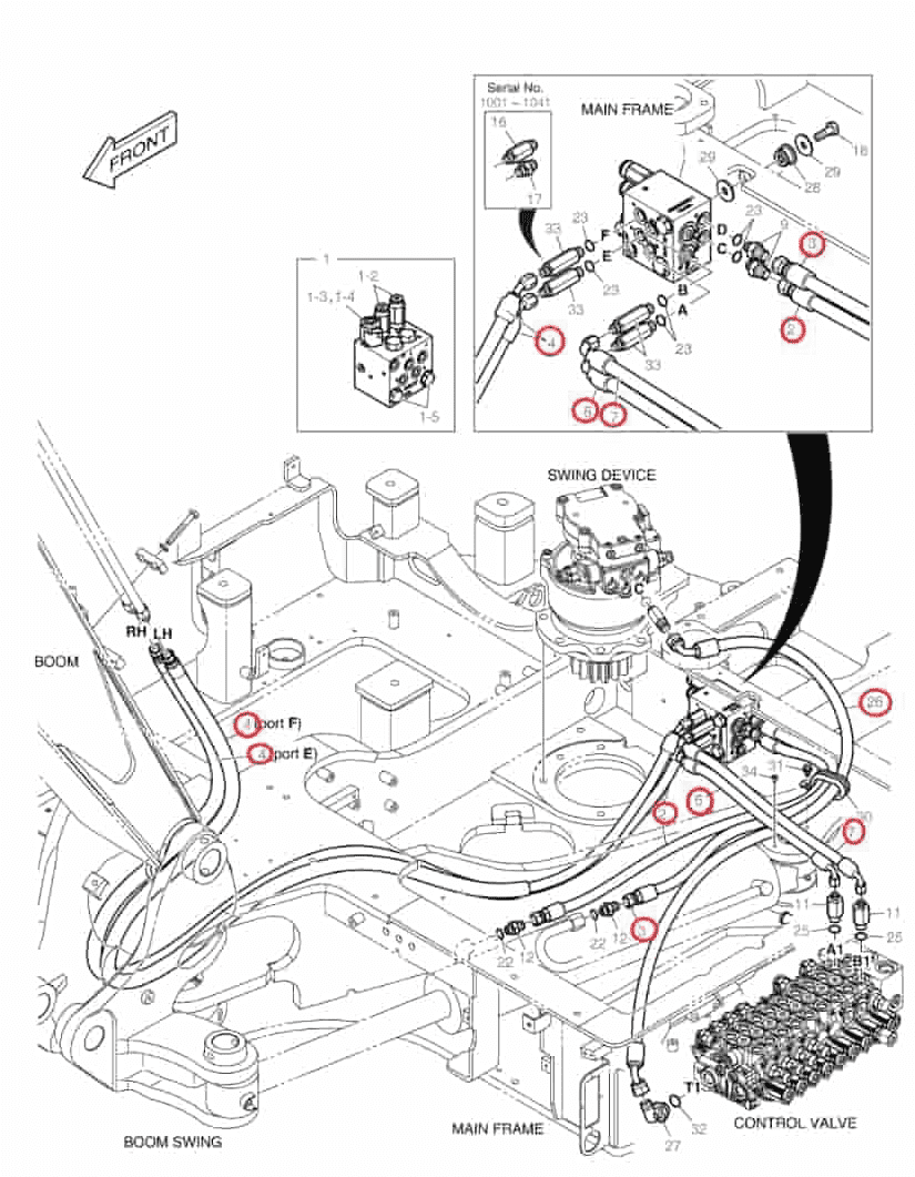 Doosan DX62R-3 installation diagram showing hydraulic hose DS2133009 at Pipe No. 6