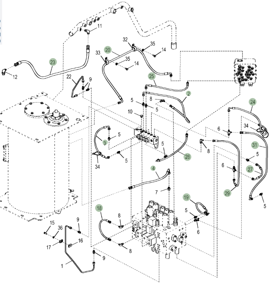 Hitachi ZX250LC-5G installation diagram showing hydraulic hose 4304469 at Pipe No. 23