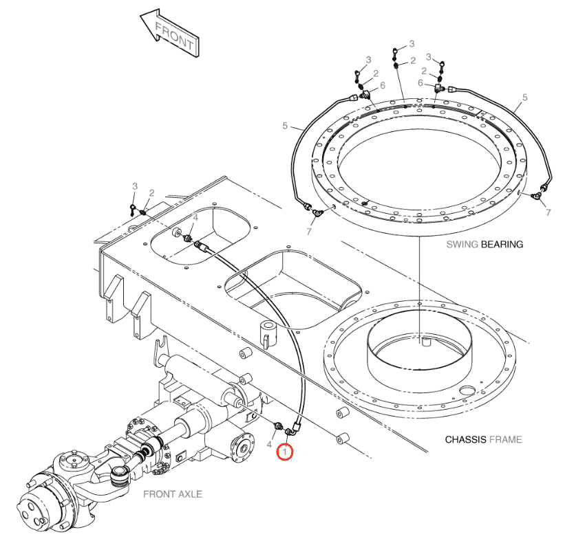 Doosan DX55W installation diagram showing hydraulic hose DS2093017 at Pipe No. 1