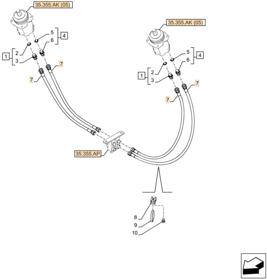 Case CX250D LC LR installation diagram showing hydraulic hose 159213A1 at Pipe No. 7