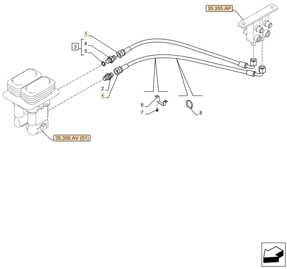 Case CX300D LC installation diagram showing hydraulic hose KHJ2093 at Pipe No. 1
