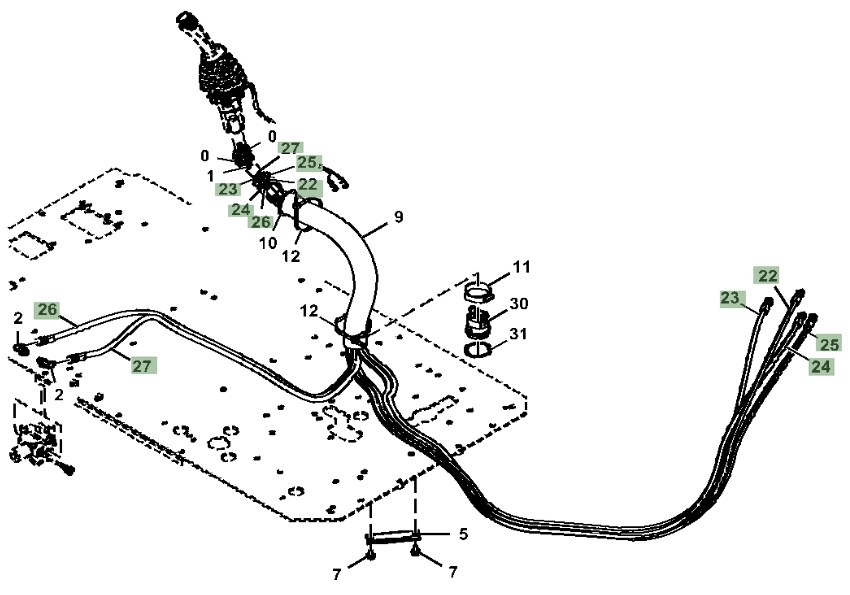 Hitachi ZX350LC-5N installation diagram showing hydraulic hose 4713021 at Pipe No. 26