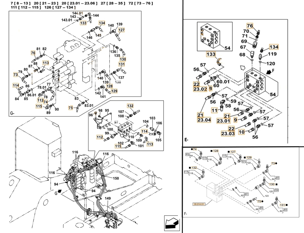 Case CX220C installation diagram showing hydraulic hose KHJ2309 at Pipe No. 113