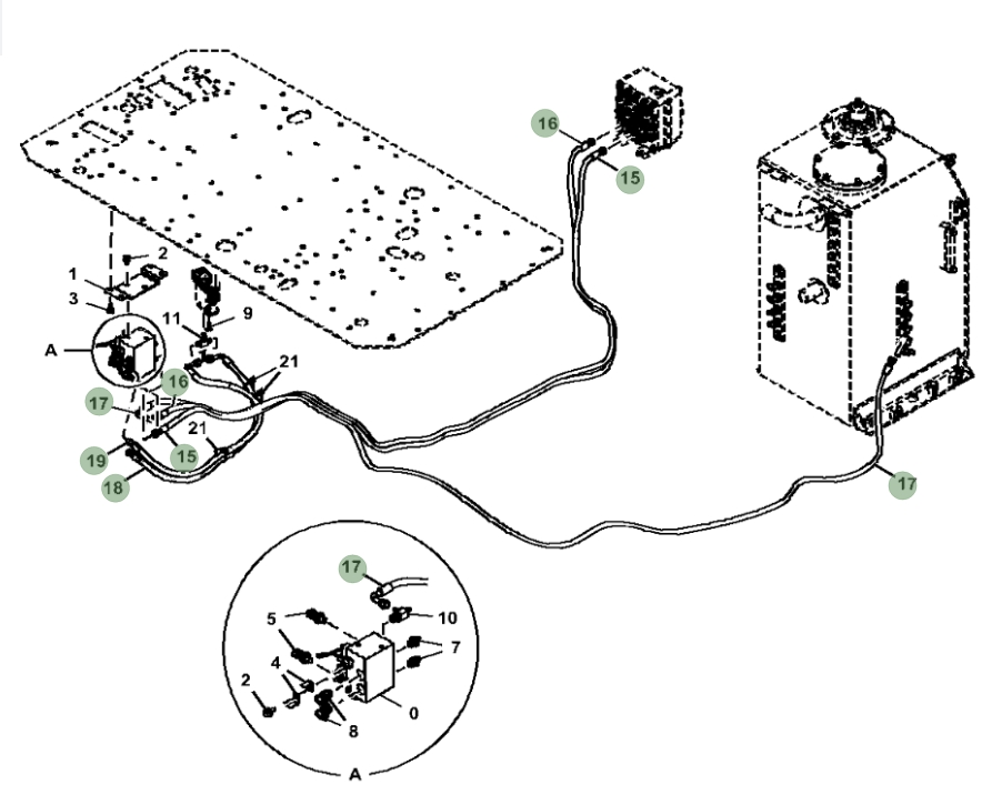 Hitachi ZX190W-5N installation diagram showing hydraulic hose 4635246 at Pipe No. 16