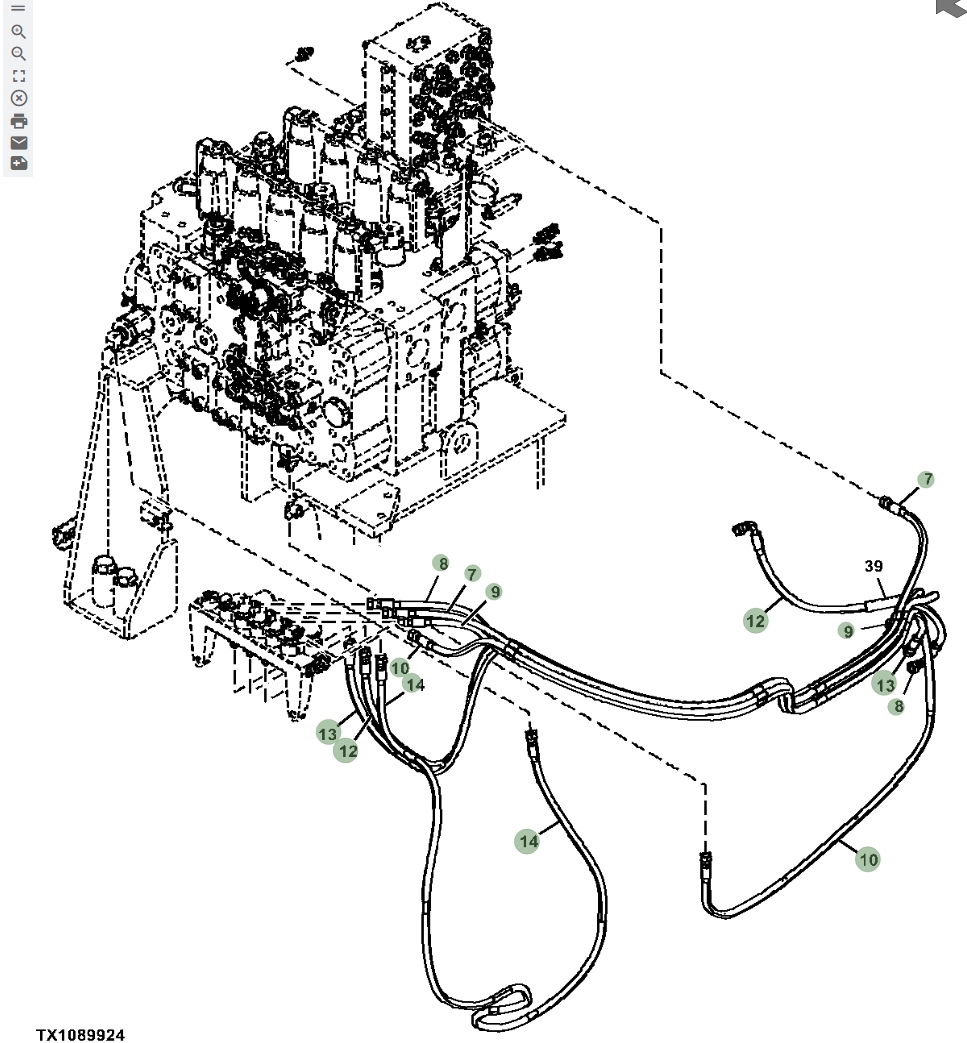 Hitachi ZX670LC-5B installation diagram showing hydraulic hose 4688121 at Pipe No. 7