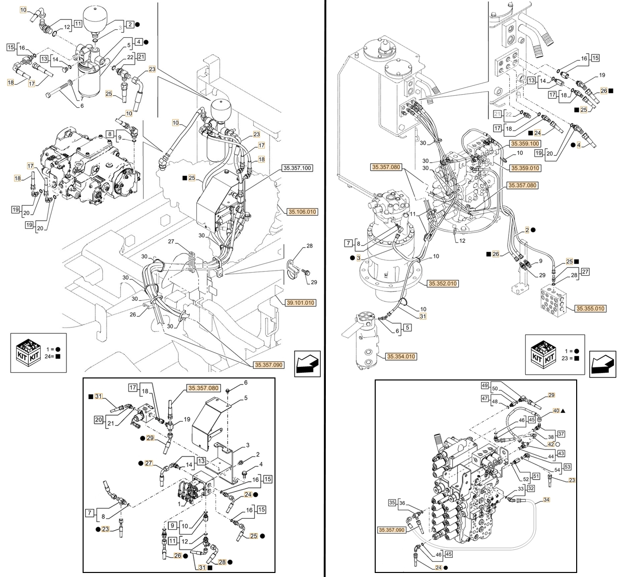 Case CX180D LC installation diagram showing hydraulic hose KHJ2107 at Pipe No. B3-C27