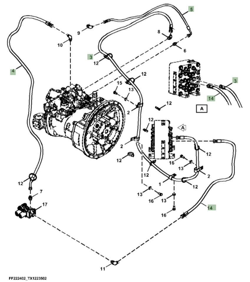 Hitachi ZX210F-FE-6N installation diagram showing hydraulic hose 4715840 at Pipe No. 4