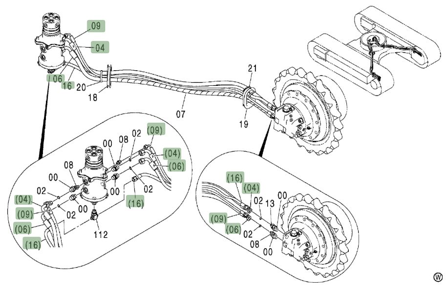 Hitachi ZX75US installation diagram showing hydraulic hose 4463469 at Pipe No. 6