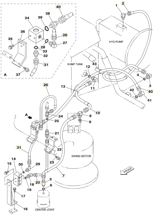 Case CX330 installation diagram showing hydraulic hose KTJ1639 at Pipe No. 26