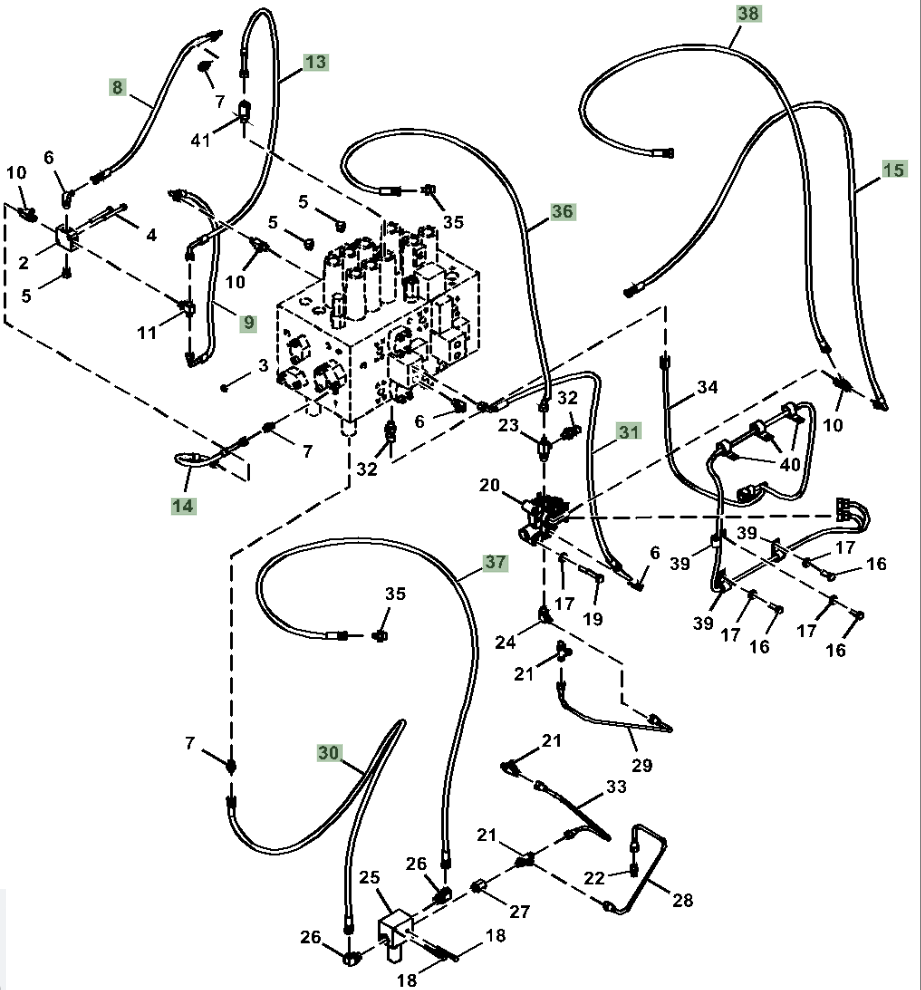 Hitachi ZX210LC-5G installation diagram showing hydraulic hose 4648918 at Pipe No. 9