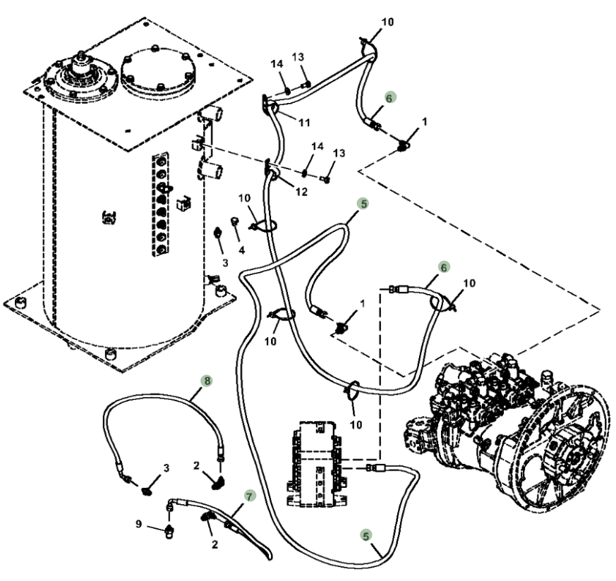 Hitachi ZX180LC-5G installation diagram showing hydraulic hose 4650515 at Pipe No. 6