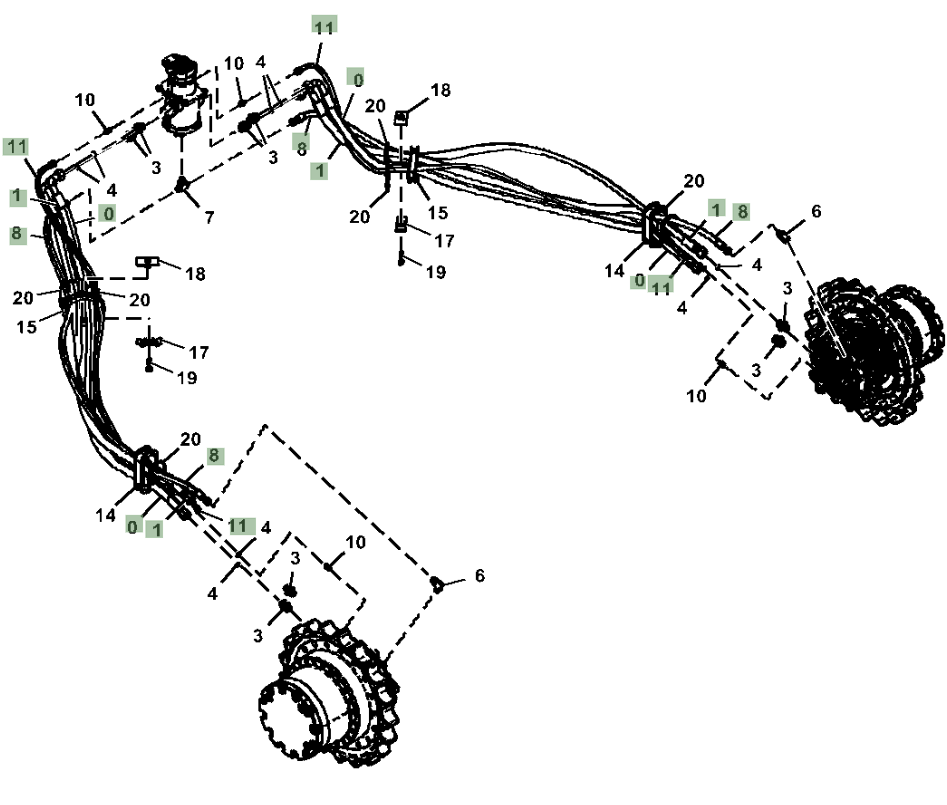 Hitachi ZX210LC-5A installation diagram showing hydraulic hose 4267667 at Pipe No. 8
