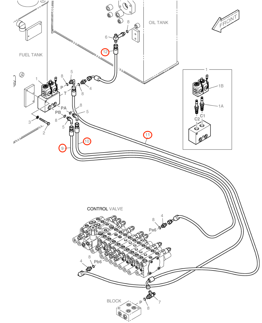 Doosan B55W-2 installation diagram showing hydraulic hose DS2093181 at Pipe No. 10