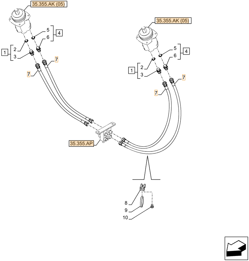Case CX250D NLC installation diagram showing hydraulic hose 159213A1 at Pipe No. 7