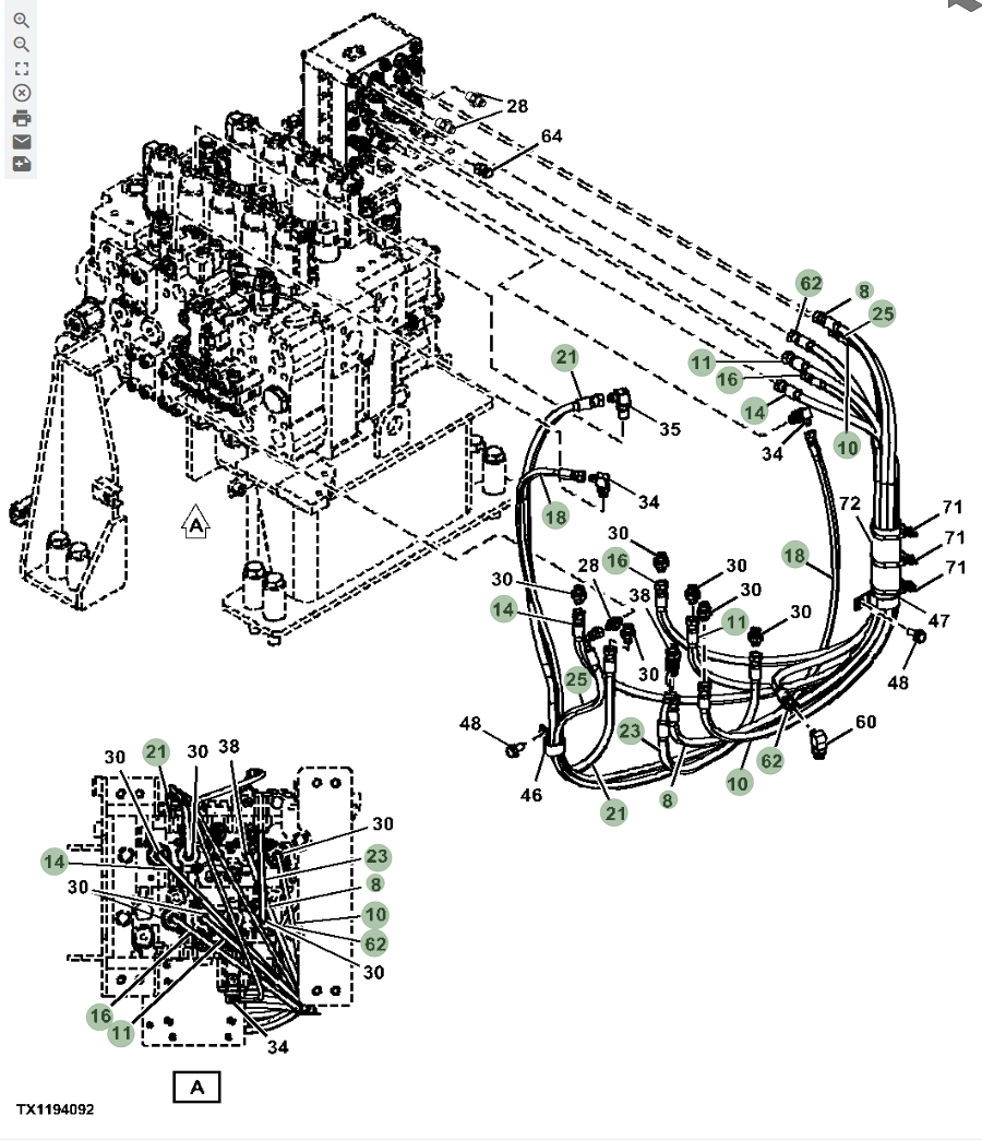 Hitachi ZX670LC-6 installation diagram showing hydraulic hose 4713481 at Pipe No. 8