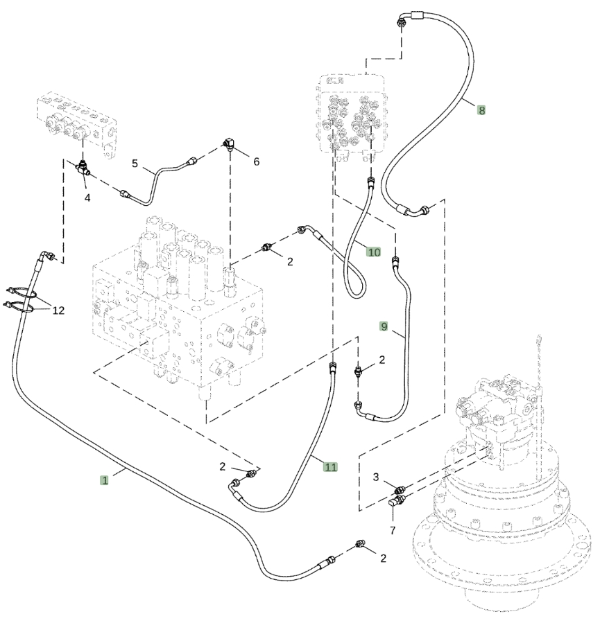 Hitachi ZX250LC-5G installation diagram showing hydraulic hose 4447490 at Pipe No. 1