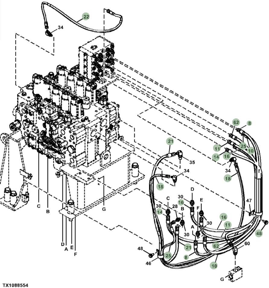 Hitachi ZX470LC-5B installation diagram showing hydraulic hose 4609135 at Pipe No. 14