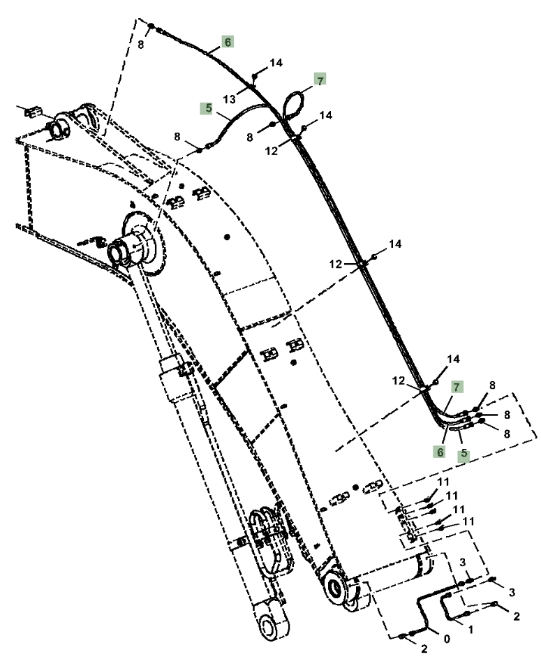 Hitachi ZX180LC-5G installation diagram showing hydraulic hose 4429017 at Pipe No. 7