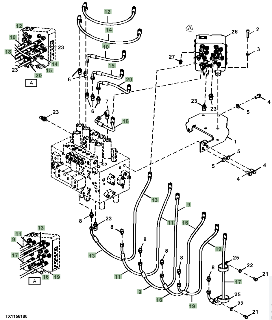 Hitachi ZX250LC-5N installation diagram showing hydraulic hose 4649405 at Pipe No. 18